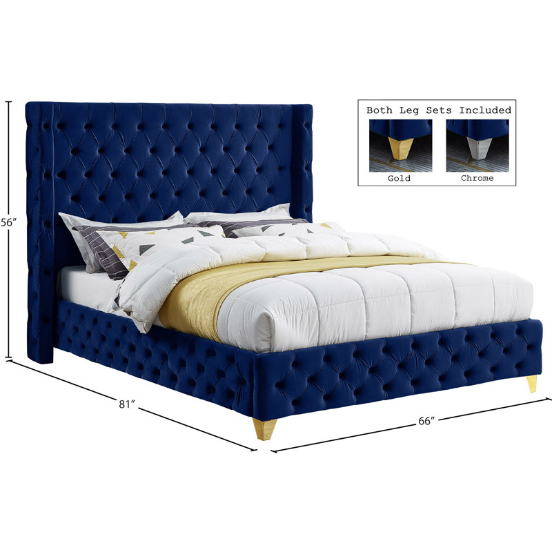 Dymonique Velvet Bed, Full, Navy Velvet