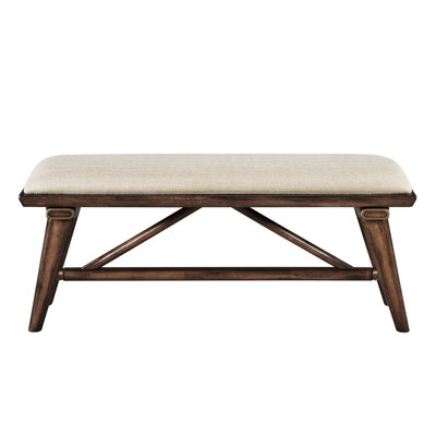 Wooden Bench In Modern Fashion, Brown Fabric Upholstered Seat For Dining, 47.5"X16"X20"H Eating, Seat,