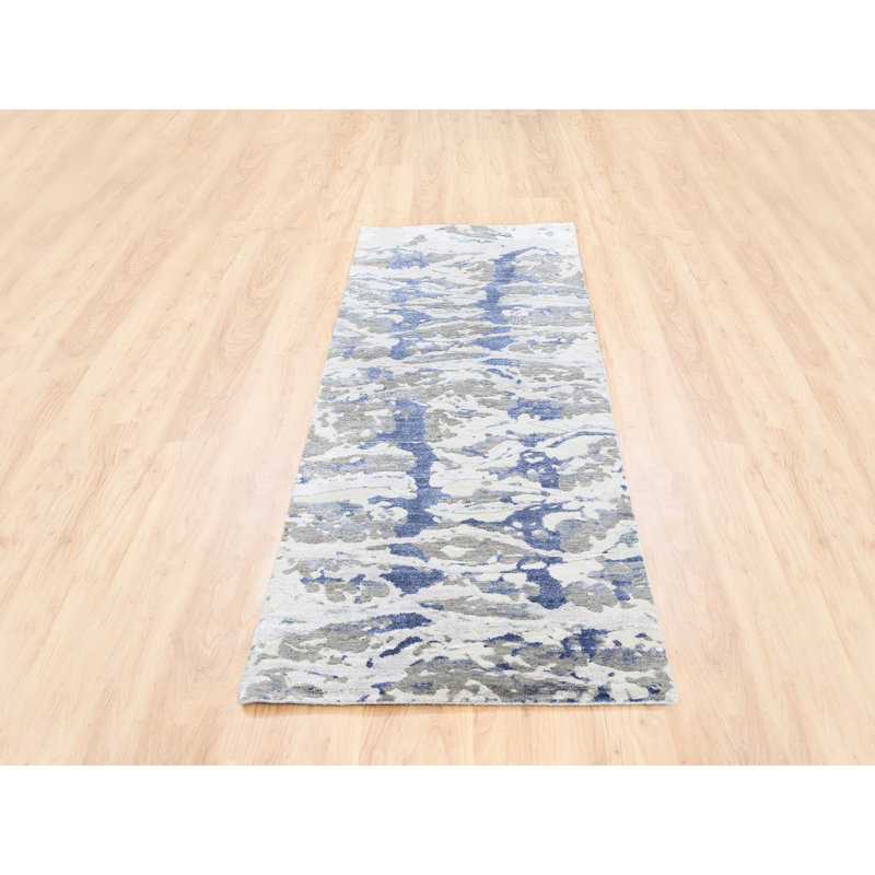 Tapis beige en laine et en soie noué à la main 2 pi 7 po x 8 pi 0BB205A2C7AC4035A75972E01369481D