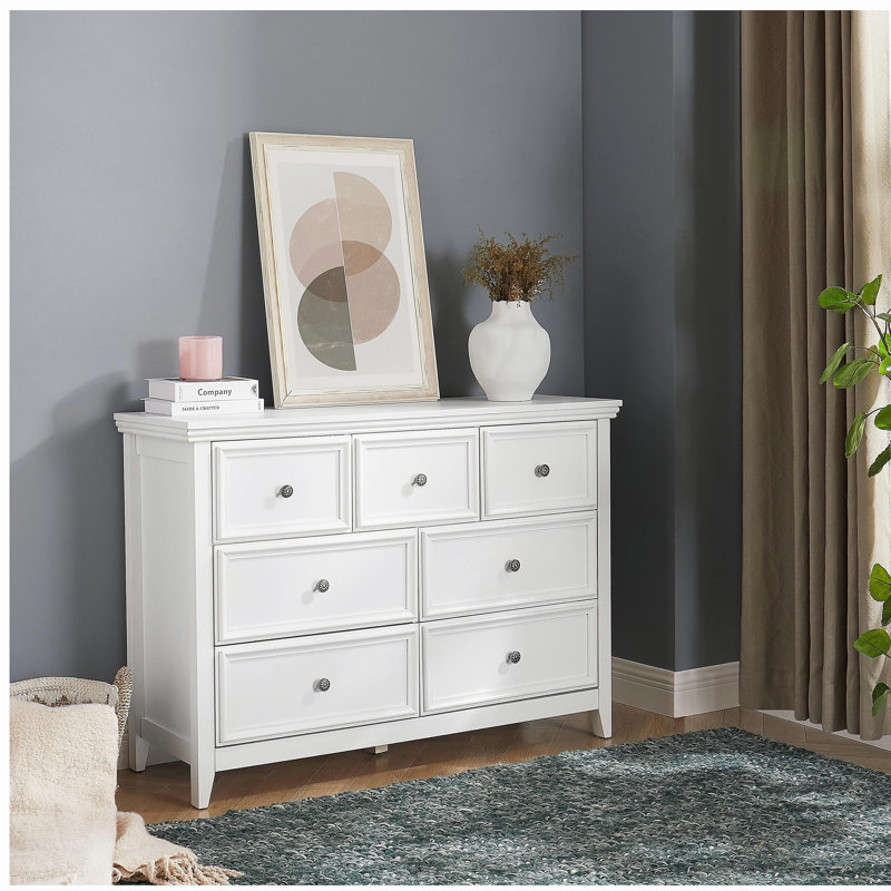 Modern 7 Drawers Dresser 7 Drawers Cabinet,Chest of Drawers Closet Organizers and Storage Clothes Storage Drawers Cabinet for Living Room, Farmhouse Dresser Organizer White