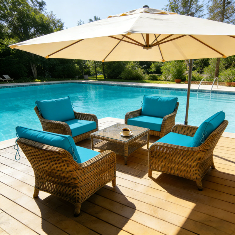 Fade Resistant Outdoor Chair Cushions Set Of 4, 19X19 Deep Seat Patio Cushions, 28D High Resilience Foam Replacement Patio Chair Cushions Set Of 4 With Removable Cover For Sofa, Adirondack Chair, Sectional,Lake Blue