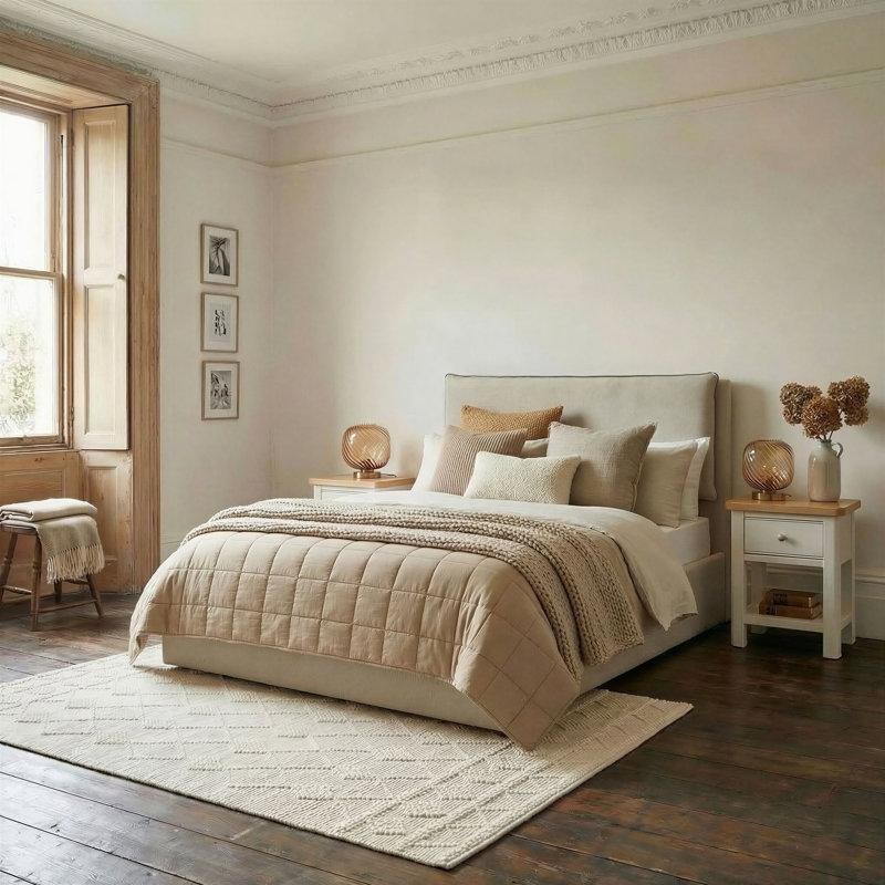 Roselane Upholstered Ottoman Storage Bed, Natural Fabric, King