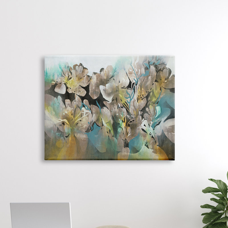 Champ floral avec formes de pétales ronds - peinture, H 30 po x l 40 po x P 1,5 po, Toile tendue