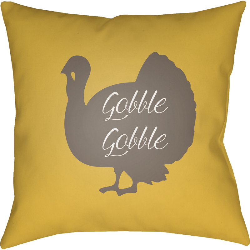 Contemporary Gobble Indoor/Outdoor Throw Pillow, 18" H x 18" W x 4" D, Yellow/Brown/White