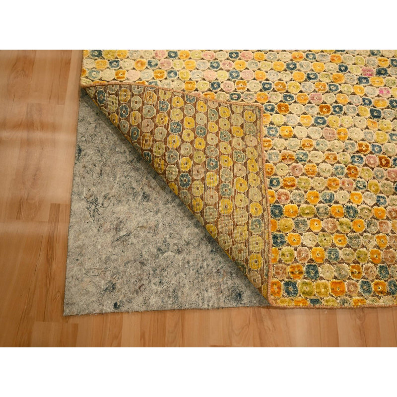 Tapis oriental jaune en soie noué à la main 8 pi 10 po x 12 pi 2 po - MOA10276201