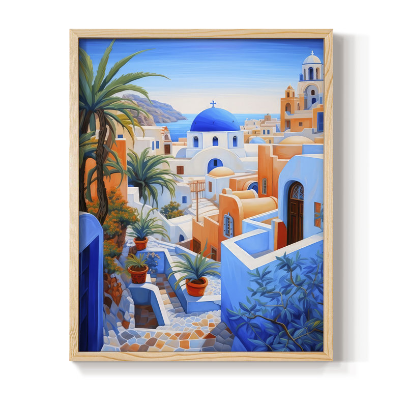 Oia Caldera I, reproduction encadrée - bois massif, Naturel, H 15 po x l 12 po