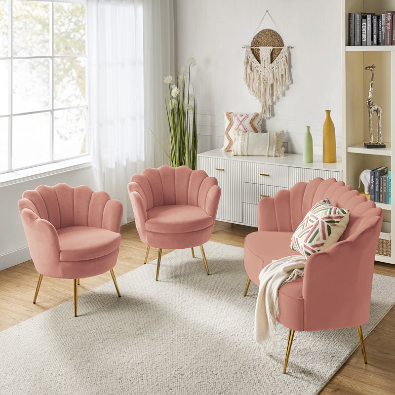 3 - Piece Velvet Living Room Set, Pink