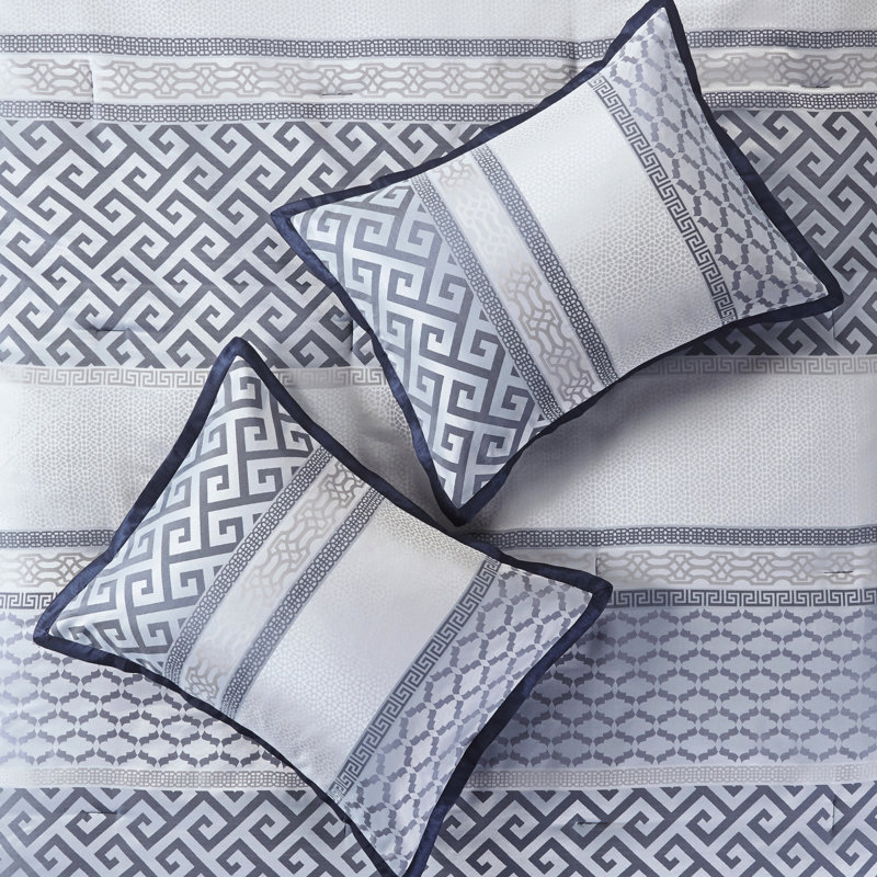 Élégant édredon 7 pièces en bleu marine - Coussins décoratifs à vapeur avec dossier doux, Navy