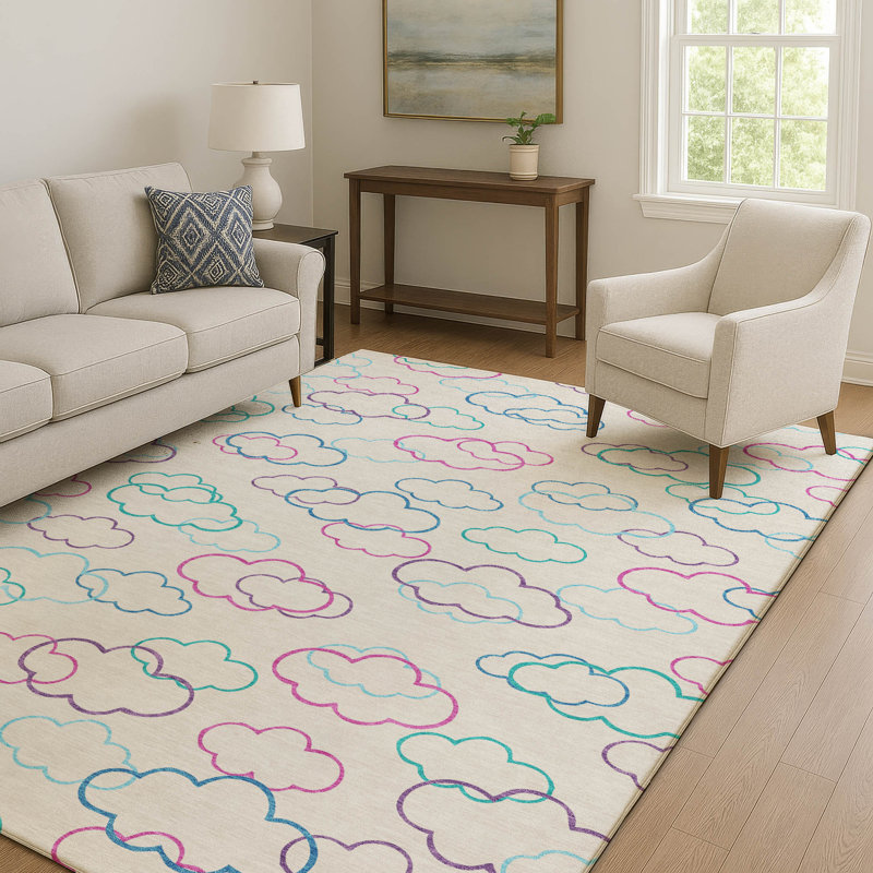 Tapis pour enfant Villers lavable à la machine de qualité supérieure, Ivoire ivoire, 3 pi x 5 pi