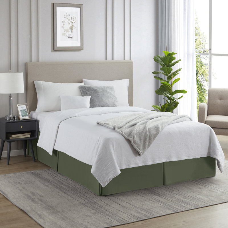Luxury Pleated 14" Bed Skirt, Full XL, Olive Green