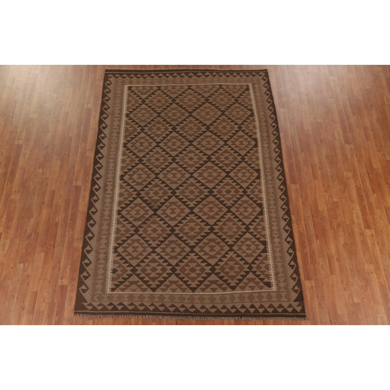 Tapis géométrique en laine brun Kilim 7 x 10