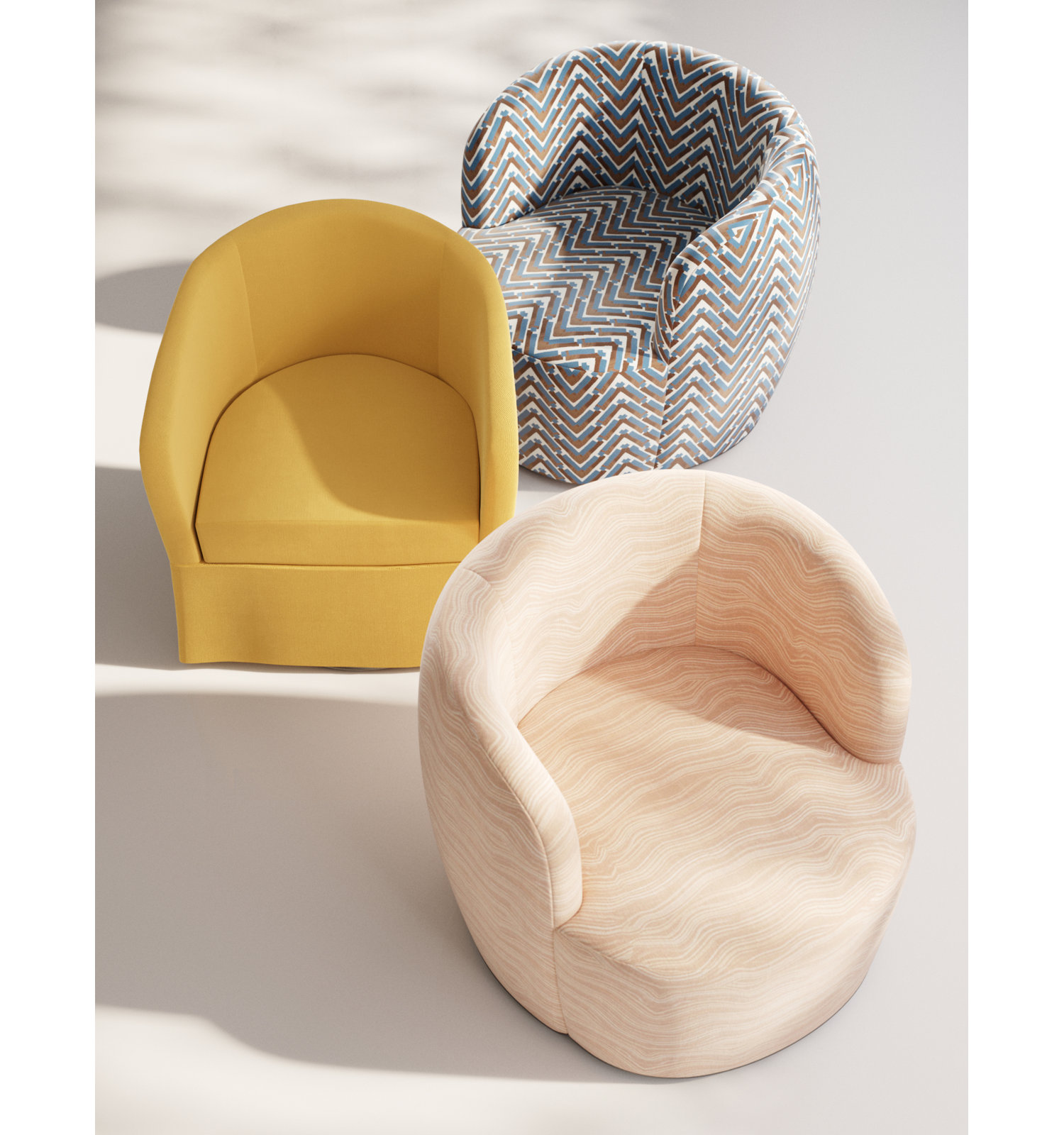 Mina Cotton Swivel Barrel Chair, Stroke Ocean Chevron