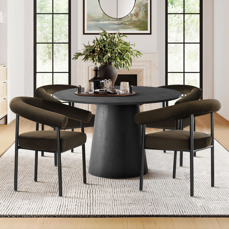 Heckman 5-Pieces Round Dining Table Sets, Chocolate Brown