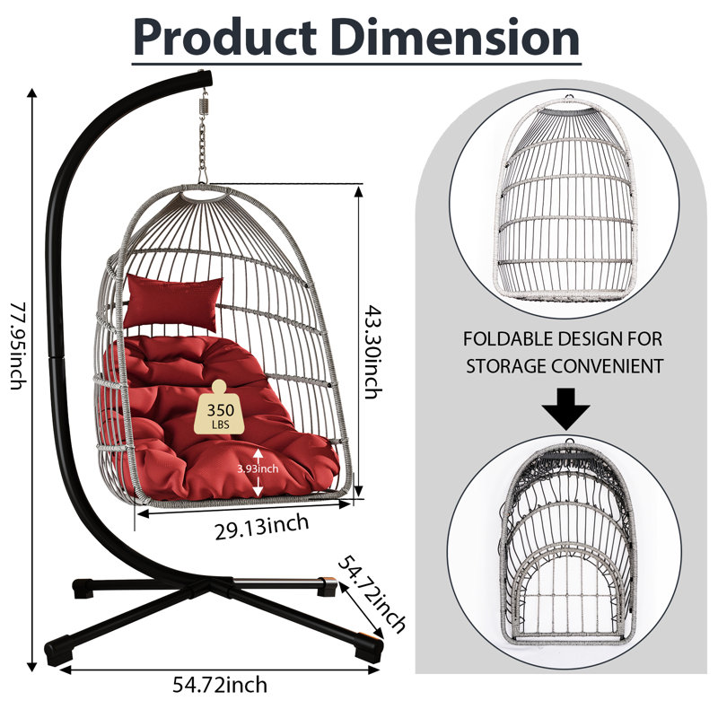 Balancelle de patio, coussin de siège respirant, support stable sur tout sol, pliage compact, idéal pour la lecture, chaise d'extérieur de style moderne, support en acier robuste, gris et rouge, facile à déplacer, après-midi