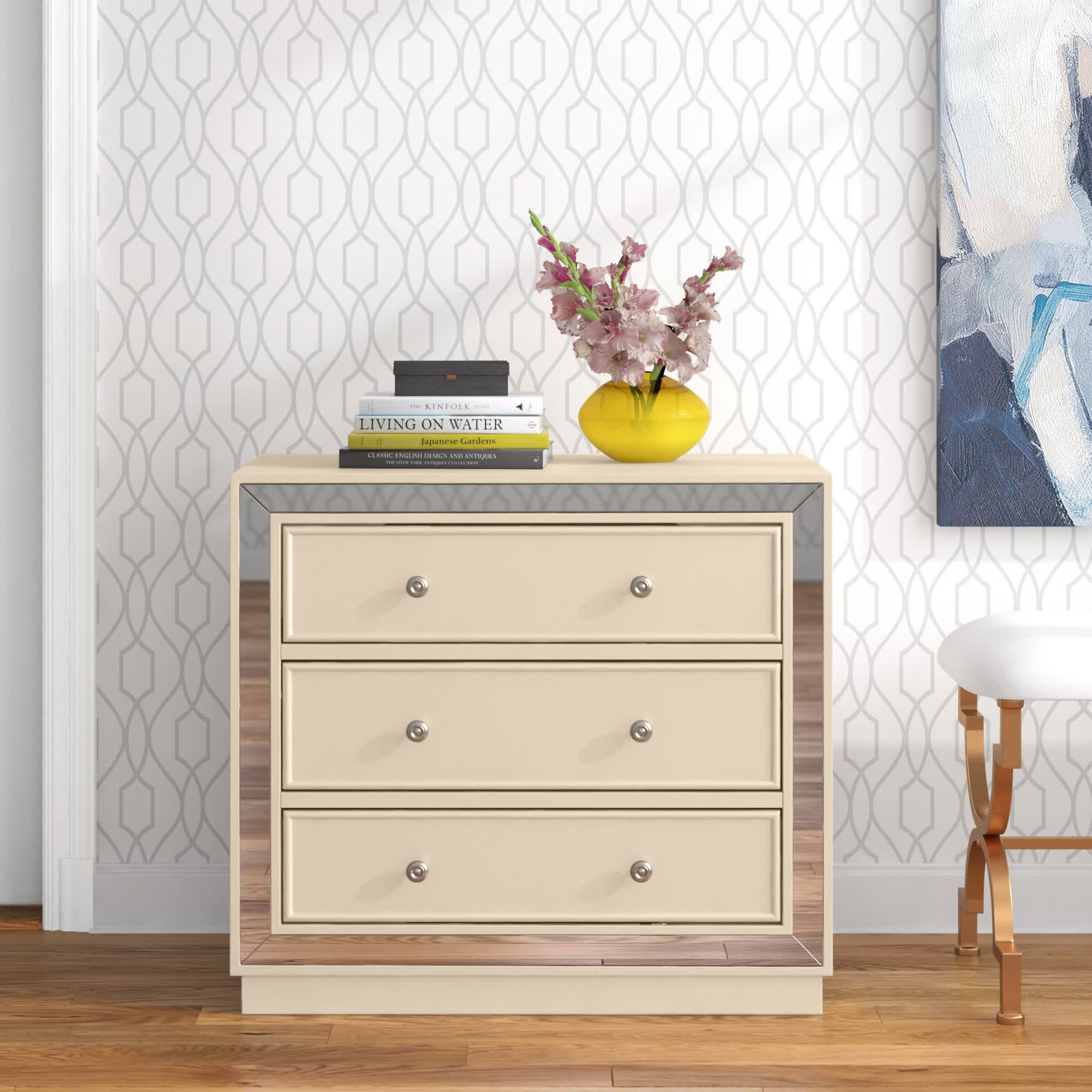 Tracey 5 drawer mirrored accent deals chest