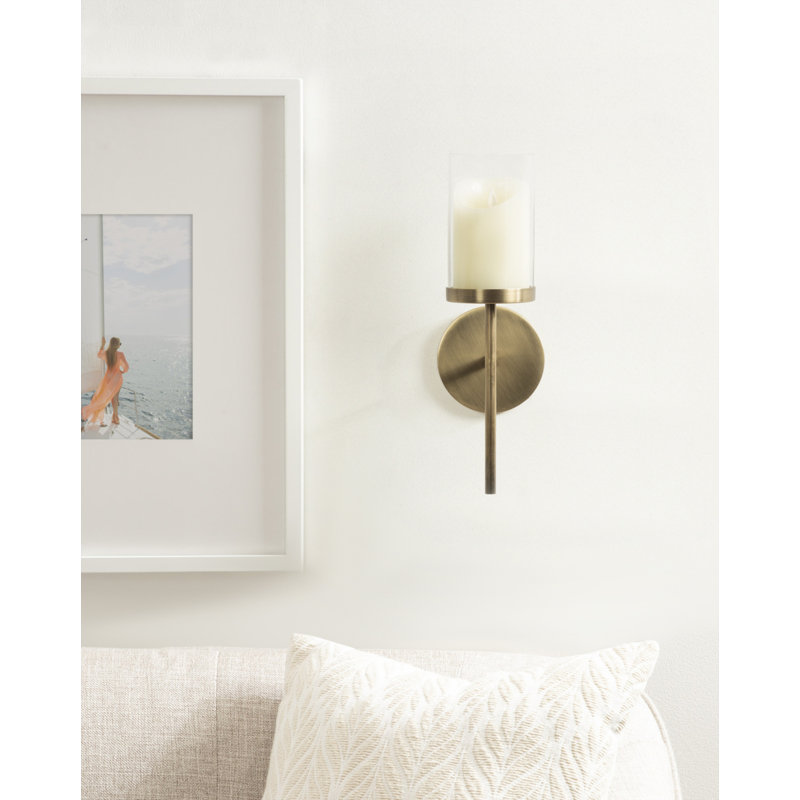Antique Brass Metal Wall Sconce with Glass Cylinder