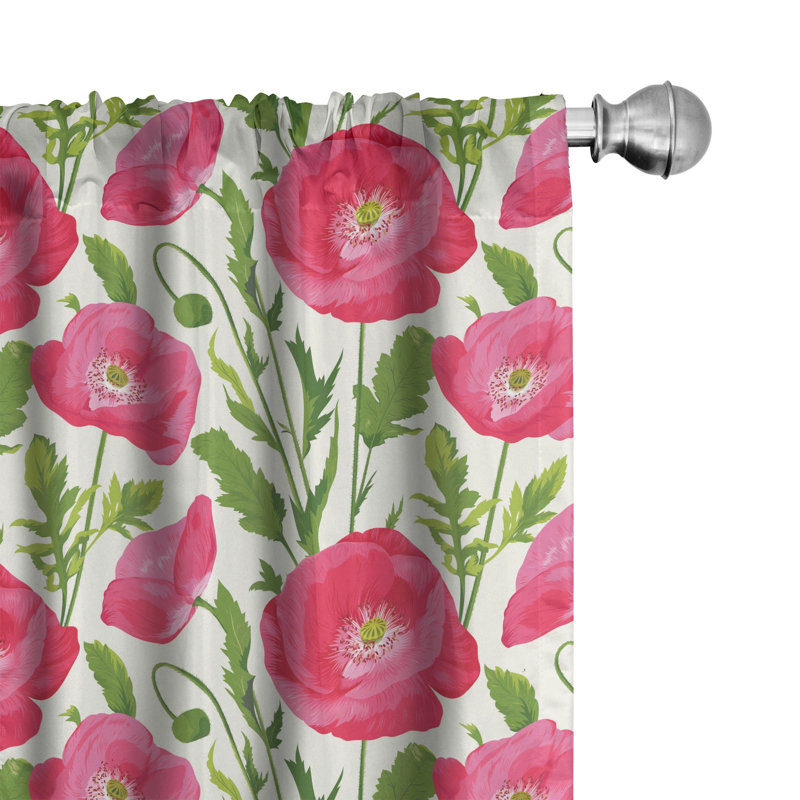 Poppy Floral Semi-Sheer Rod Pocket Curtain Panels, 28" W x 84" L