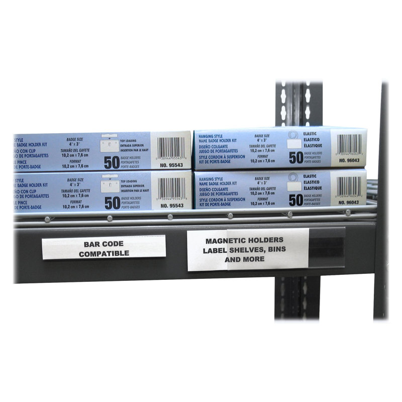 Porte-étiquette magnétique HOL-DEX, transparent, paquet de 10, 3 tailles, L 6 po x H 1 po