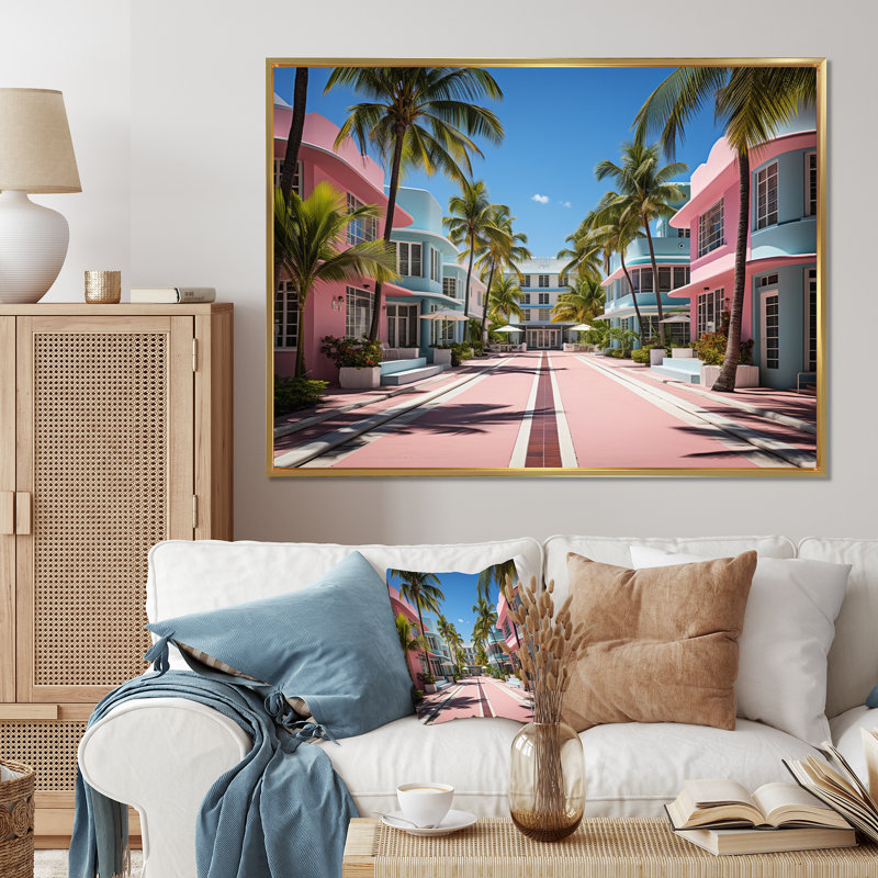 États-Unis Miami Resort Vibes, H 12 po x l 20 po x P 1 po, Cadre flottant doré
