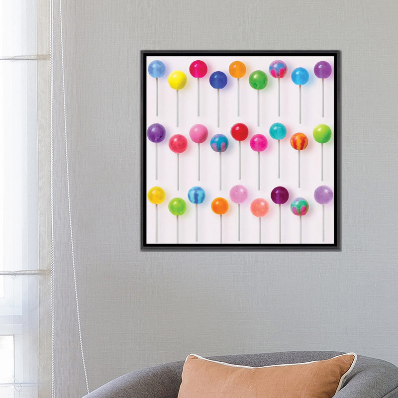 " Colourful Lollipops " by Erin Summer, No Mat, 26'' H x 26'' W x 1.5'' D, Distressed Black Framed