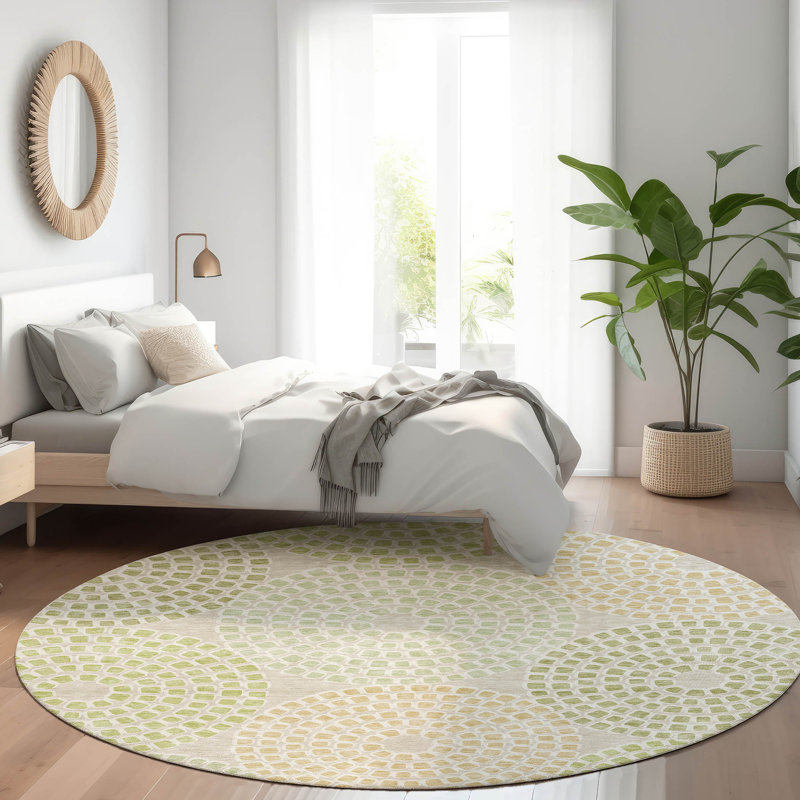 Premium Machine Washable Prisco Aloe Rug, Round 8'