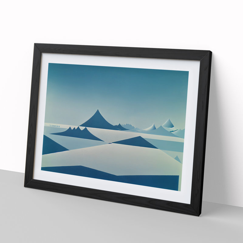 XH1022-10175X Winter Abstract Mountains - Single Picture Frame Print, Black, 46cm H x 64cm W x 2cm D