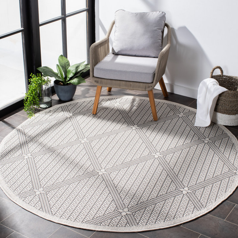 Kircher Performance Machine Washable Geometric Indoor/Outdoor Area Rug, Round 5'3"