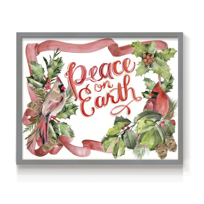 Cardinal Holly Christmas Collection A - Reproduction encadrée - Restickable, Gris, 11" H x 14" W