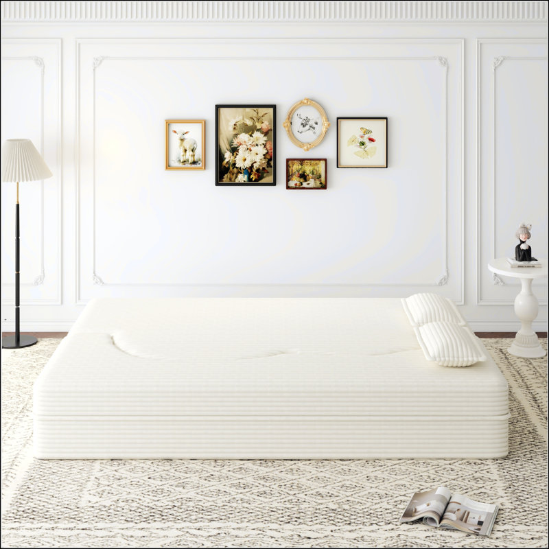 Canapé-lit moderne avec 2 coussins, canapé-lit convertible en velours côtelé rembourré de mousse, matelas pliant de 15 pouces pour le salon et le lit d'invités, sans assemblage requis, beige / blanc