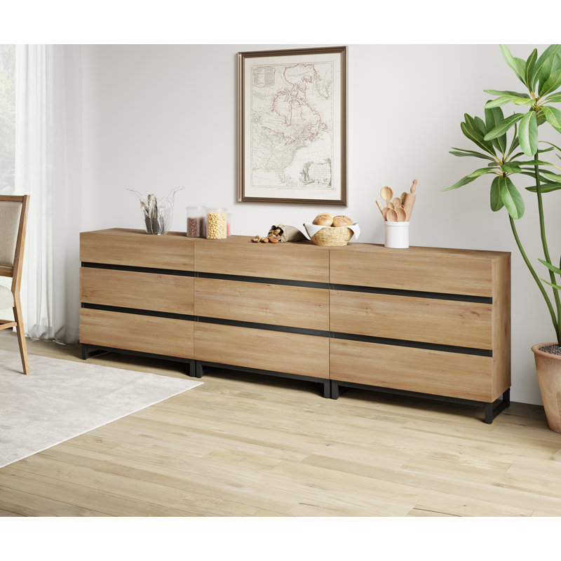 Aadam 9 Drawers Dresser, Oak Wood