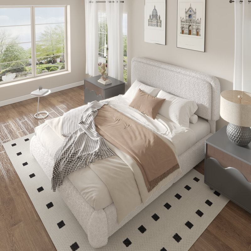 Base de lit tapissier avec tête de lit Haden, Blanc, Grand