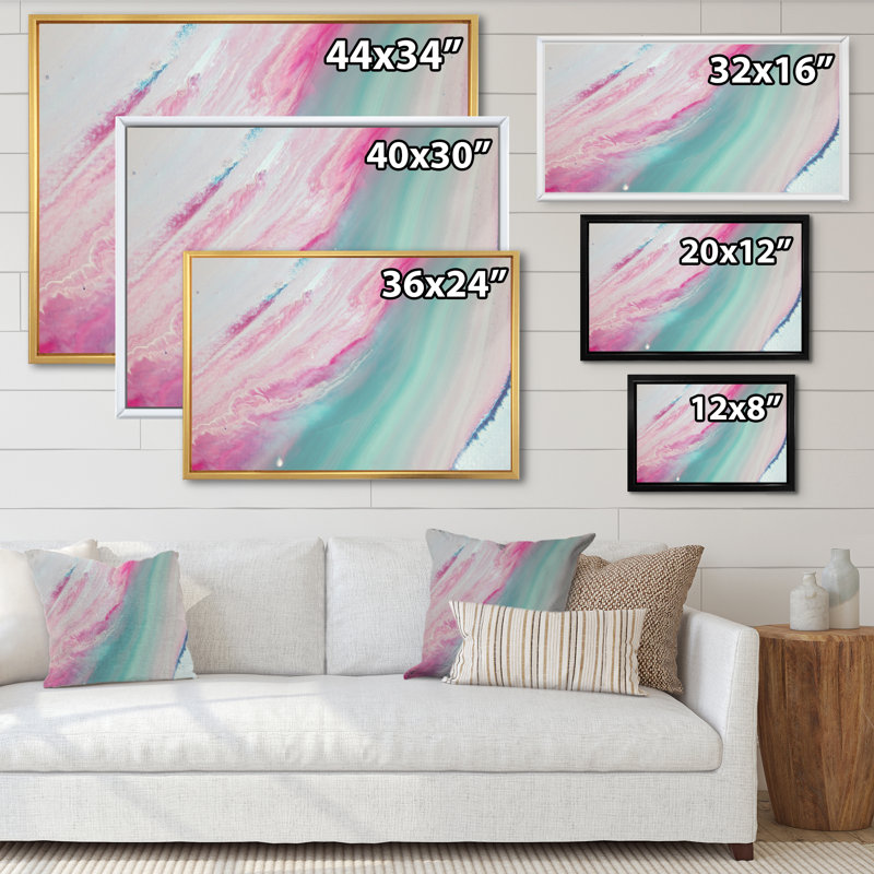 Marbre turquoise et marbre rose Flow Art IV - œuvre d'art moderne sur toile, H 24 po x l 36 po x P 1 po