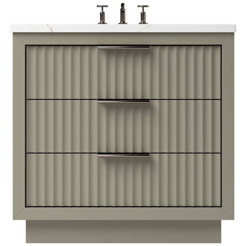 Lecrieú Three-Drawer Single Bath Vanity, 30", French Olive, Champagne Bronze