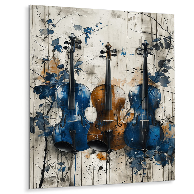 Violons et or bleu, musique, instruments, musique, salon, Black Picture Framed, H 34 po x l 44 po