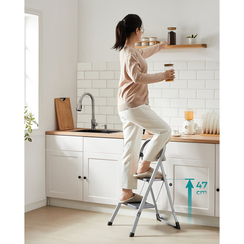 2 - Step Steel Folding Step Ladder, Grey/Black