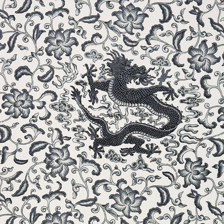 Oriana Chi'en Dragon Linen Print Fabric, Charcoal