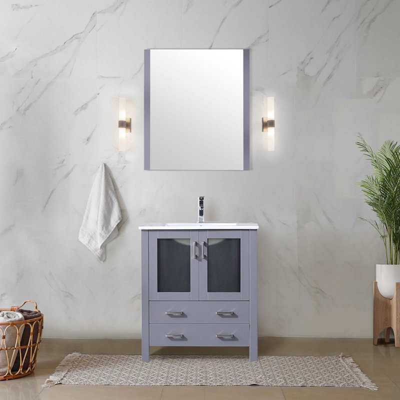 Dessus de meuble-lavabo en céramique, ensemble de robinet et miroir