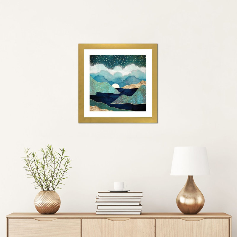 Ocean Clouds - impression d'art graphique, 16" H x 16" W x 1" D, Blanc, Gold Framed Paper
