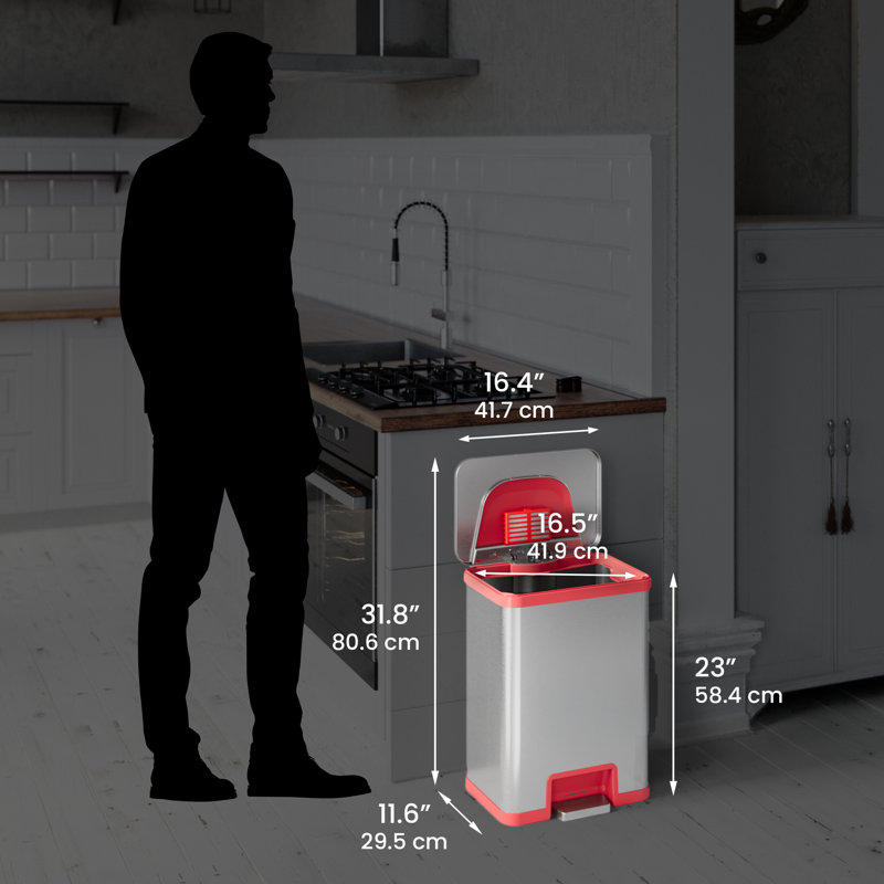 Poubelle à capteur de pas automatique 13 gallons Itouchless Autostep avec système de contrôle des odeurs Absorbx et adaptateur CA, poubelle sans contact à pédale de cuisine en acier inoxydable (fonctionnement sans pile)