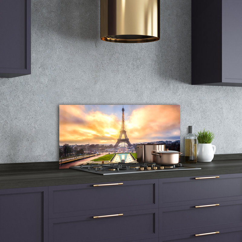 Sebastianne Yellow - Eiffel Tower Paris 1 Piece Wall Art on Glass
