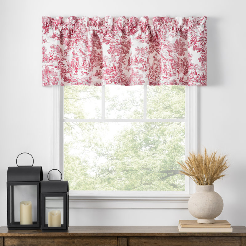 Amelie Cotton Toile Tailored Window Valance, Red