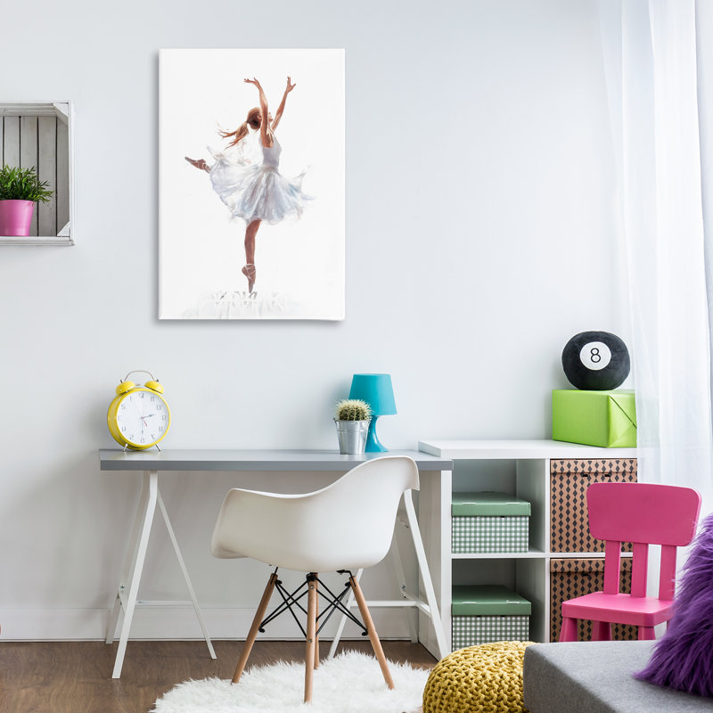 «Graceful Ballerina in White», art mural sur toile par Ramona Murdock, H 36 po x l 24 po