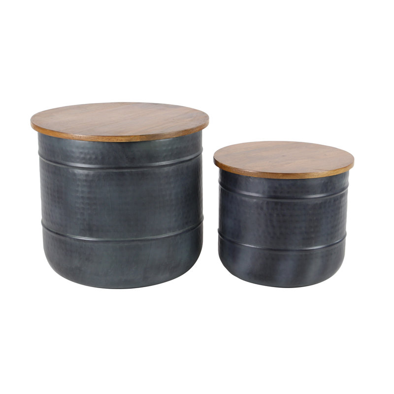 Ensemble de tabourets décoratifs 2 pièces en bois traditionnel Lalonde