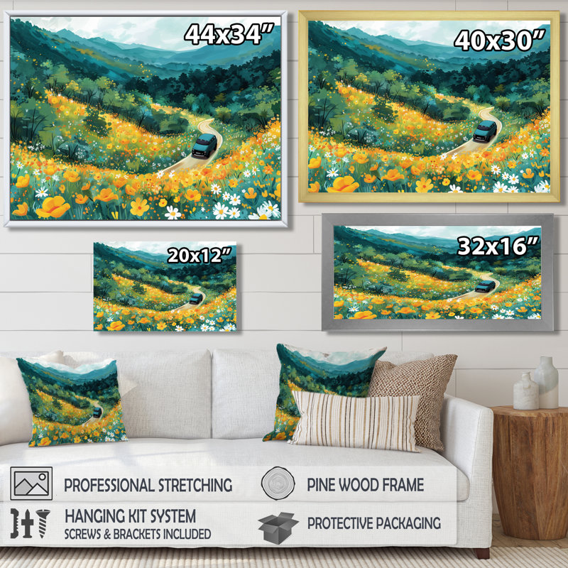 «Green Mountain Summer Flower Meadows I» - paysage mural montagnes, H 30 po x l 40 po x P 1,5 po