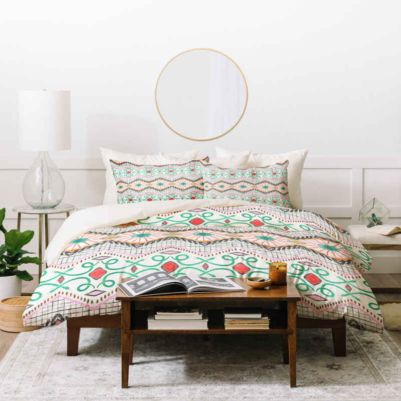 Eclectic Polyester Geometric Shapes Duvet Cover, Queen Duvet Cover + 2 Standard Shams
