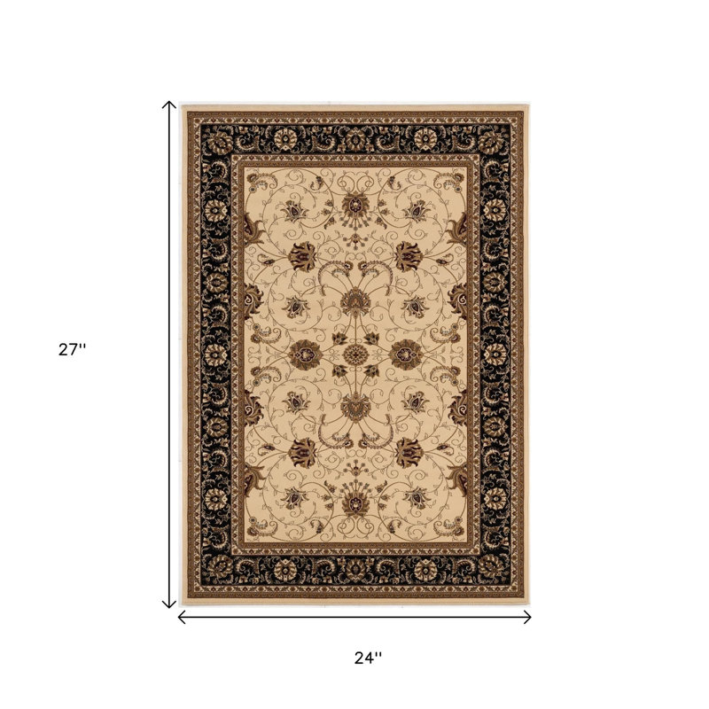 Tapis oriental beige, noir et brun 2 pi x 2 pi