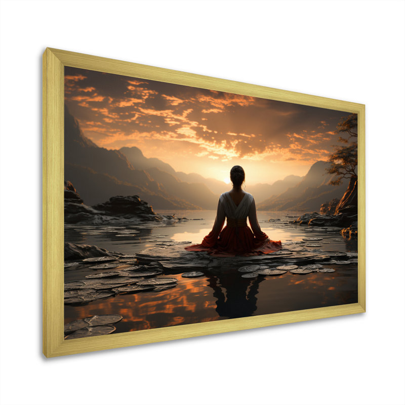 «Black Peach Meditation Eernal Now», reproduction d'art sur toile encadrée, H 16 po x l 32 po x P 1 po, Cadre doré simple