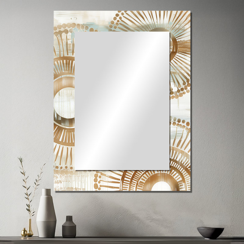 Beige And Gold Bohemian Mandala Simplicity Boho II - Boho Mandala Large Mirror, Traditional Unique Wall Mirror Decor, Printed Metal Art