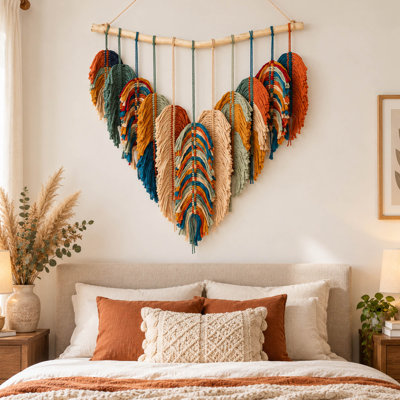 31" x 39" Large Boho Macrame Wall Hanging with Wooden Dowel