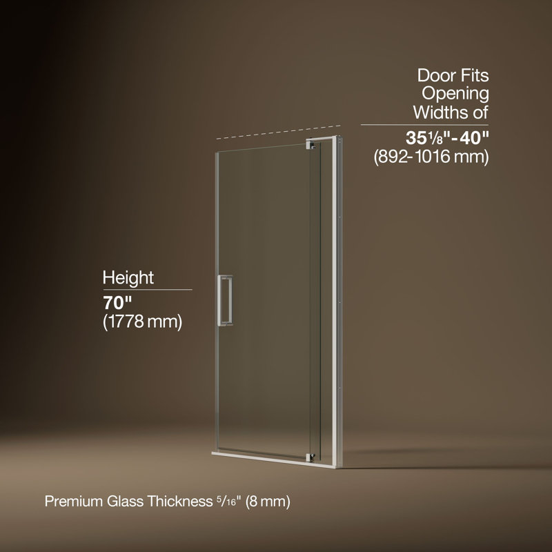 Revel 35.8'' x 70'' Pivot Shower Door with CleanCoat® Technology, Crystal Clear, Bright Polished Silver